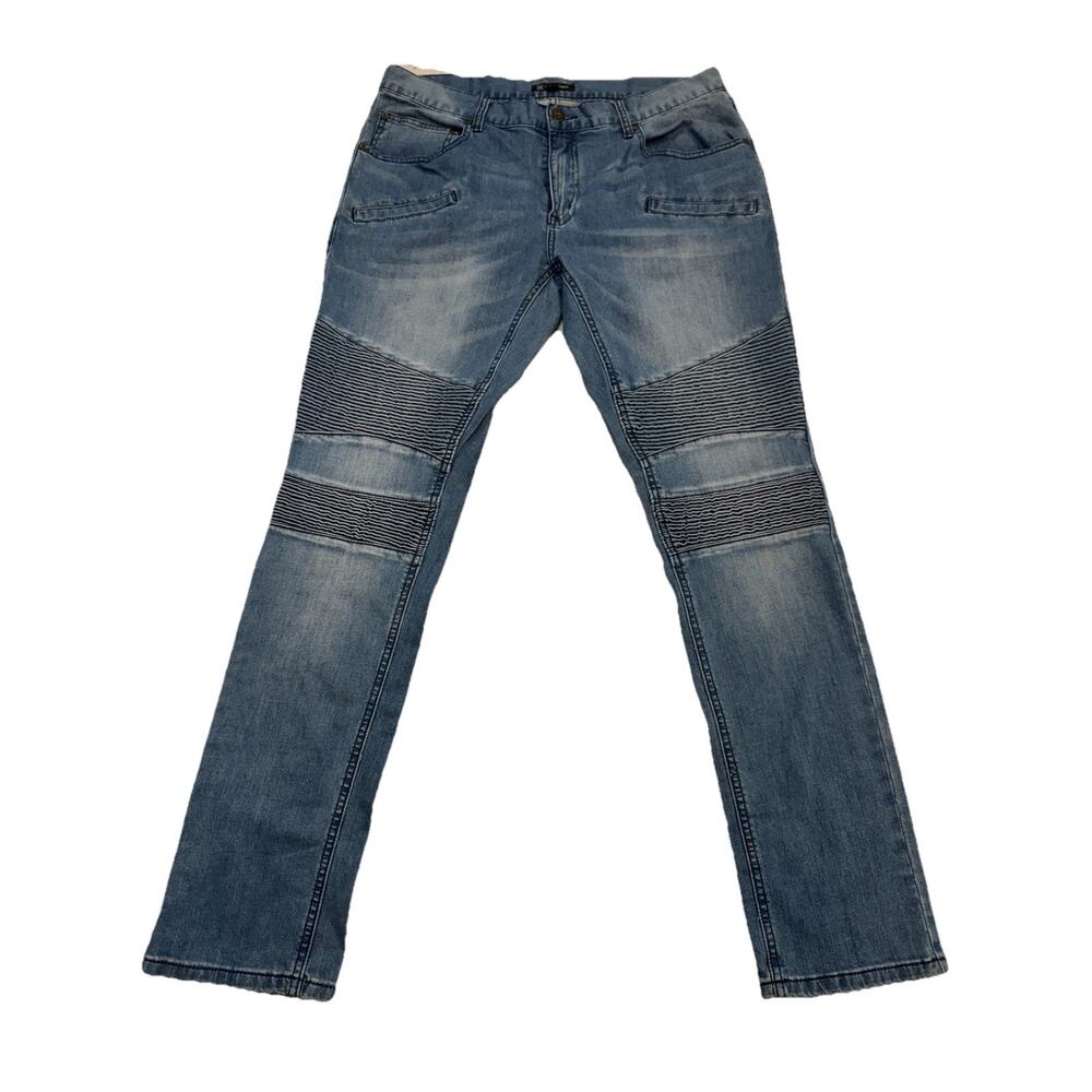 INC International Concepts Mens Skinny Fit Moto Jeans 34W Stretch Ribbed Knee